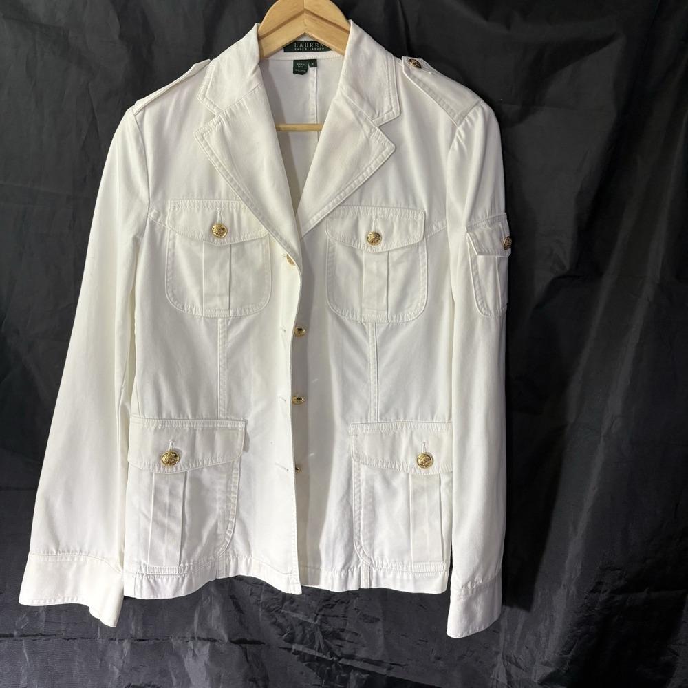 Lauren Ralph Lauren Womens Sz M Military 5 Pocket Jacket White w/Gold Buttons